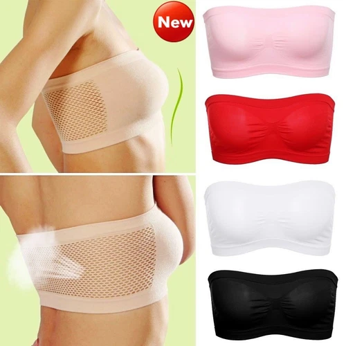 Women Basic Stretch Strapless Seamless Tube Bra Top Bandeau Underwear One Size ⓧ