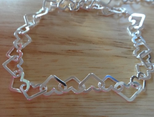 7.5" Sterling Silver Heart Shaped flat Link 10x8mm Charm Bracelet Lobster Clasp - Picture 3 of 5