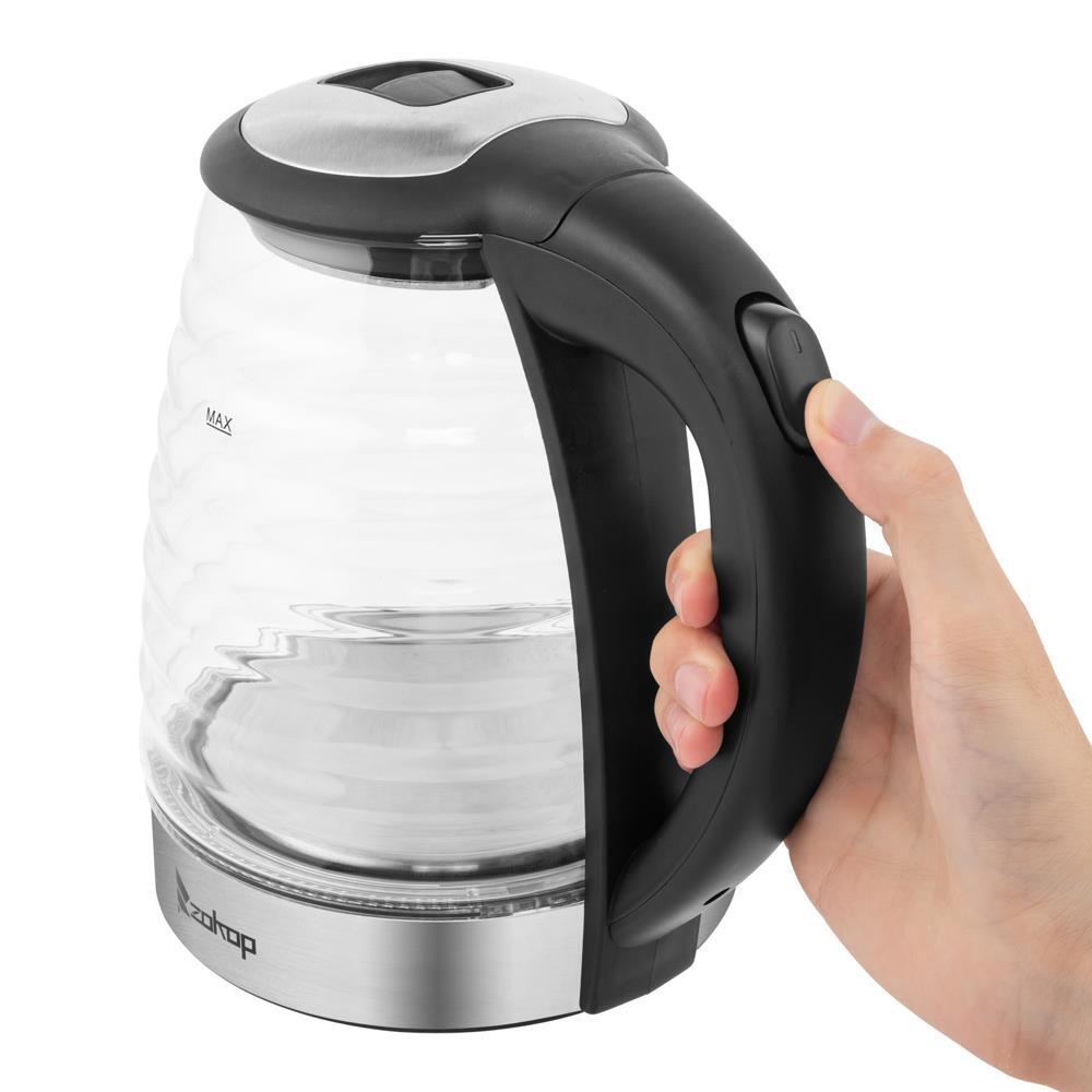 Zokop 1.8L Electric Glass Kettle 7Color LED Illuminated Fast Water
