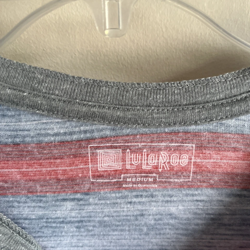 Lularoe Gray Blue Red Striped Long Sleeve Mark Henley Size Medium Unisex - Image 2 of 4