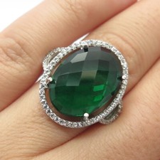 925 Sterling Silver White  Green C Z Ring Size 6.25