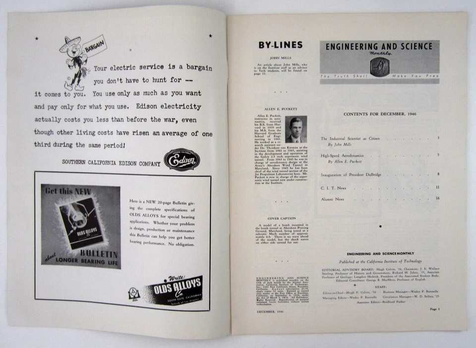 Cold War Bomb Aerodynamics High Speed Mach Studies JPL Cal Tech Magazine 1946 - Image 3 of 4