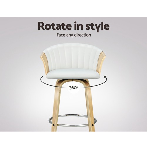 Artiss 2x Bar Stools Kitchen Stool Wooden Chair Swivel Chairs Leather White - Picture 6 of 9
