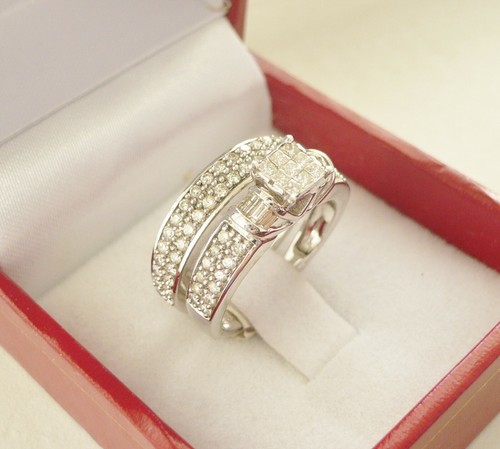 14k White Gold Princess-cut & Round Diamond Engagement Bridal Set Wedding Ring - Picture 2 of 5