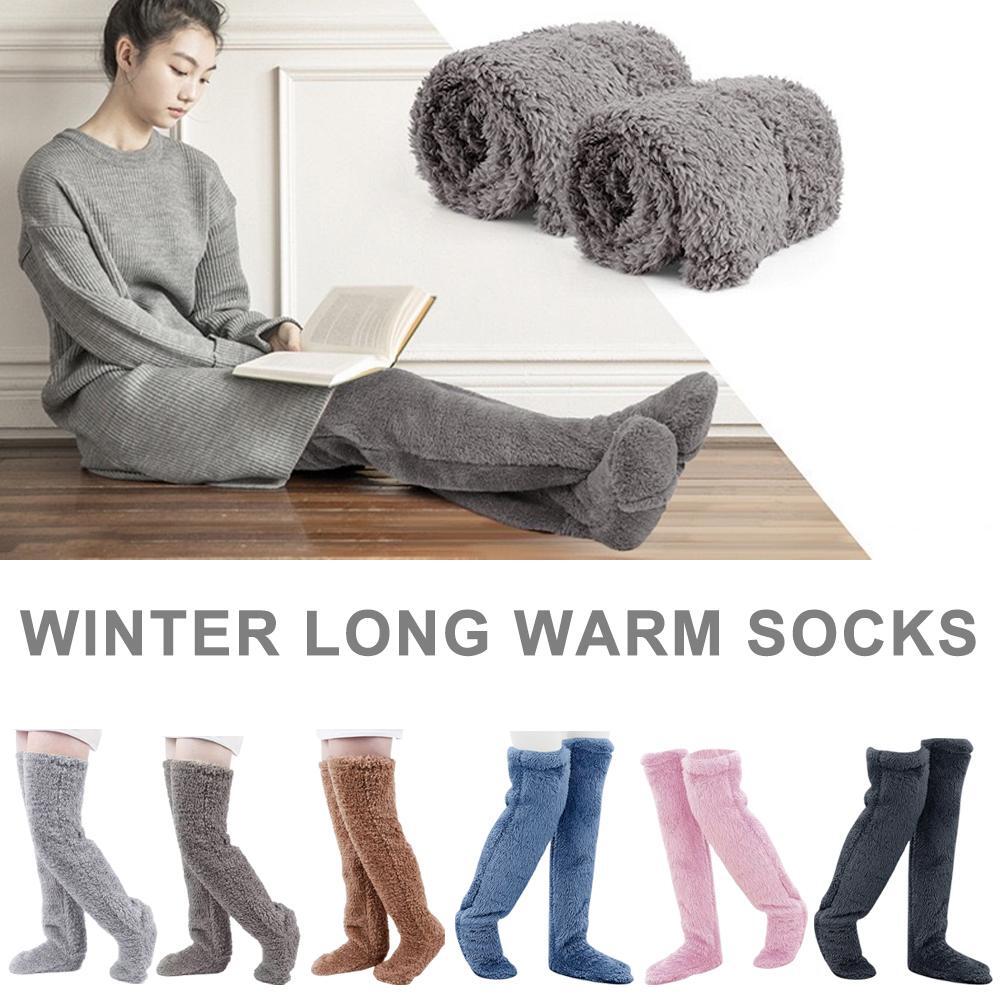 High Fuzzy Socks over Knee Winter Leg Warmers Plush Extra Thick Socks ωλ✨f