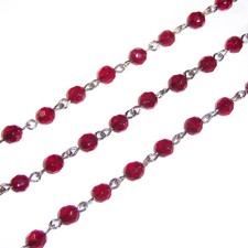 6mm 5ft Red Rosary Beads Czech Faceted Glass Chain Necklace Jewelry Supply 5'