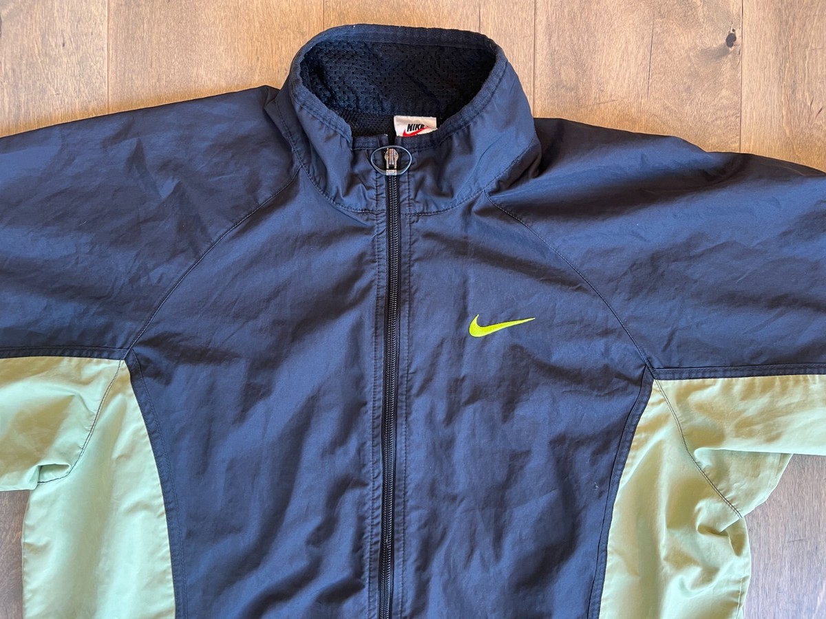 Vintage Nike Full Zip Windbreaker Jacket 920220 KL4 Black Lime