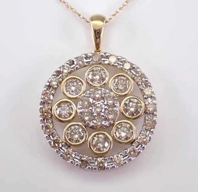 Circle Shape Silver Pendant Round Cut Simulated Diamond 14K Yellow Gold Plated