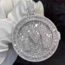 Ciondolo lettera personalizzata moissanite vera moissanite taglio baguette 4,50 ct argento sterling 925