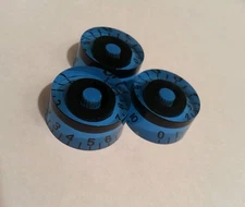 4 CTS Guitar speed volume / tone knobs.. Black / Blue. JAT CUSTOM GUITAR PARTS