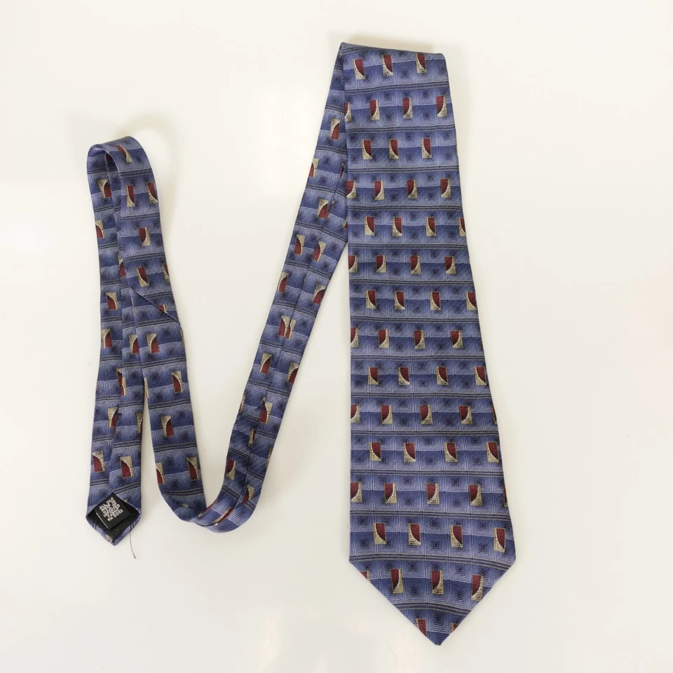 Corbata Texturizada Cuello Hombres Azul Marrón Abstracto Art Deco Seda Vestido de Fiesta Ancho HAGGAR Foto 2 de 4