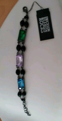 NWT Erickson Beamon Rocks Gunmetal Plated Bracelet w/ 3 Lg. Faceted Swarovski...