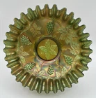 FENTON Green Carnival Glass Medium "Vintage" Bowl w. Candy Ribbon Edge