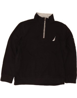 NAUTICA Herren Grafik Reißverschluss Ausschnitt Sweatshirt Pullover Large schwarz Baumwolle AN19