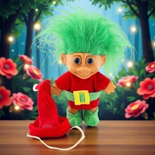 VTG Christmas Troll Green Hair Fairy Pixie Elf Santa Hat Pointy Ears & Shoes