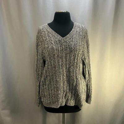 Croft & Barrow Pullover Sweater Womens 1X Gray Cable Knit Cotton Rib Trim V Neck