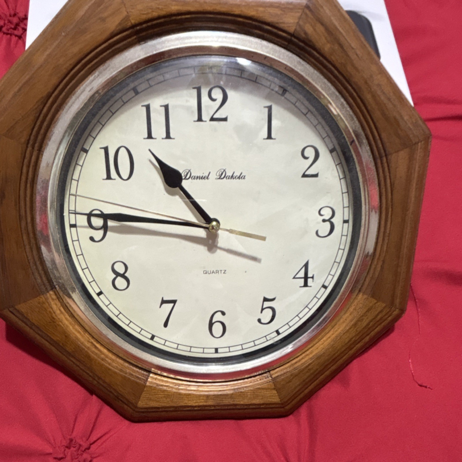 Daniel Dakota Quartz Octagon Hanging Wall Clock Wood Frame Analog Display