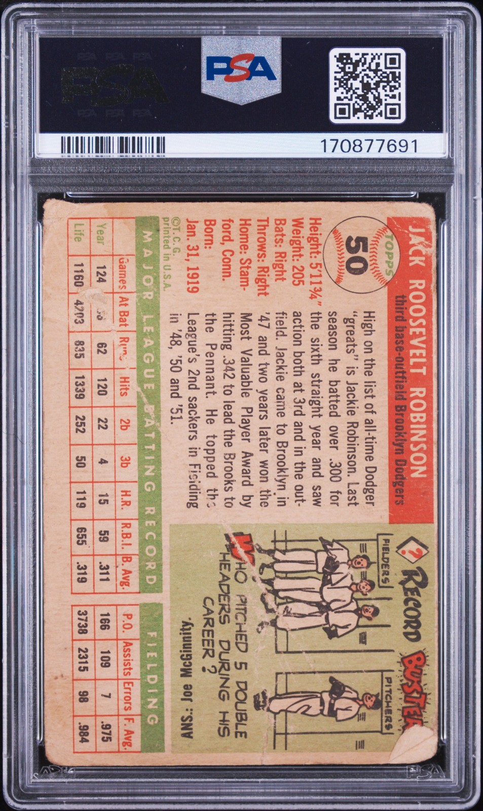 1955 Topps Jackie Robinson #50 PSA 1 MC view 2