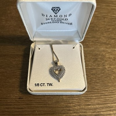 Diamant Herz Anhänger Halskette 1/8 ct TW 24kt Gold über Sterlingsilber