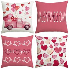 Valentines Day Decorations-Valentine Pillow Covers 18x18 Set of 4, Pink Heart...