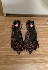 Size 5 Womens Zara Animal Leopard Print Pointy Shoes With Bows