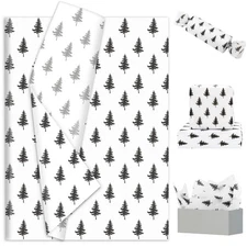 100 Sheets 14x20 Inch Christmas Tissue Paper, Black Grey Xmas Tree, Gift Wrap
