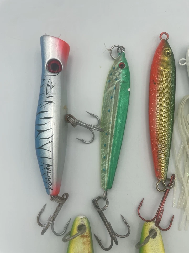 Lote de 9 señuelos de pesca de agua salada Halco Roosta Popper Salas 6X plantillas Kraken XL Foto 2 de 4