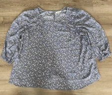 Max Studio Women's Blue Floral Long Sleeve Blouse Shirt Size XL