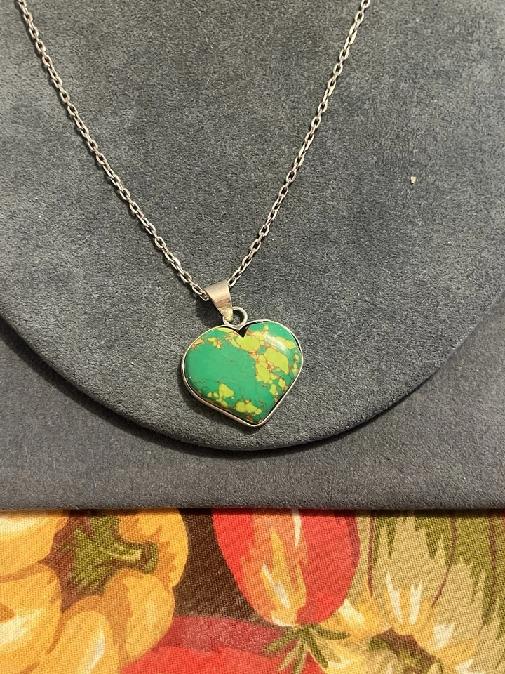 Juego de pendientes y collar de plata de ley turquesa verde 925 13 gramos Foto 2 de 4