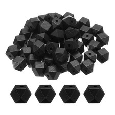50pcs 16mm Black Geometric Wood Beads 3.6mm Large Hole for Jewelry Making