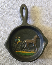 Cast Iron Salesman Sample Fry Pan Child Toy 3" Skillet Painted Horse  Carriage