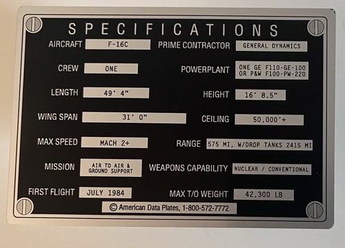 1992 American Data Plate US Air Force F-16C FIGHTING FALCON Card #5 *RAR* - Bild 2 von 2
