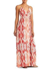 Athleta Faded Ikat Maxi Dress XS Coral Sand Resortwear Beach Vacation Sundress