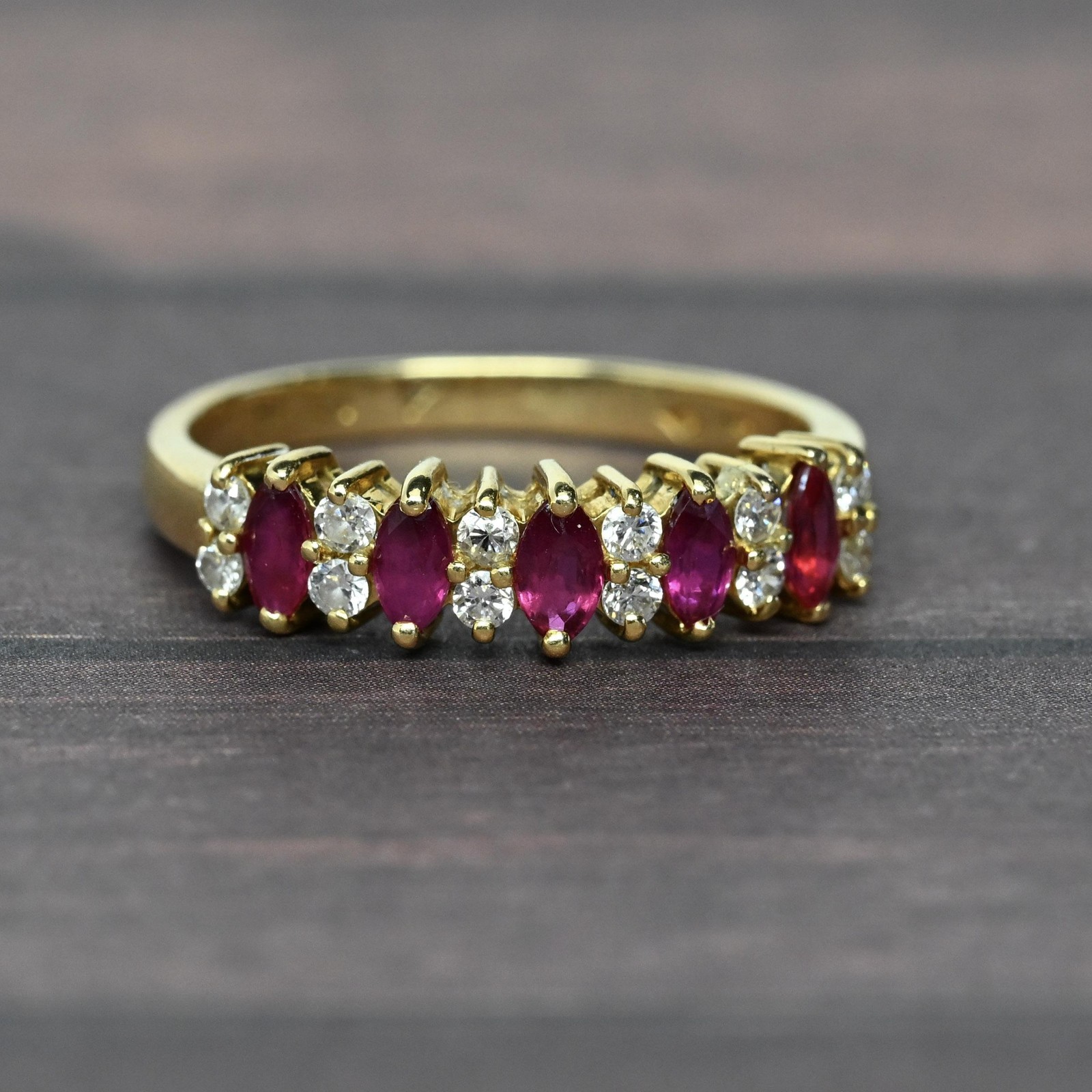 Ruby Marquise Diamond Alternating 18K Yellow Gold… - image 1