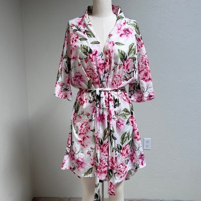 Floral Kimono Robe Pink Peony Bridal Cover Up Cottagecore Pink Womens O/S