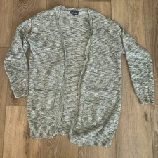 Modcloth Green Marled Open Front Long Cardigan Sweater Classic Casual Cozy Med