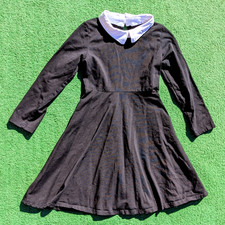 Girls Sz 6 Wednesday Addams Costume L/S Cotton/Spandex Black White Dress EUC