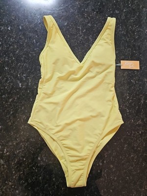 NWT Kona Sol 1 Piece Yellow V-neck Swimsuit Size M