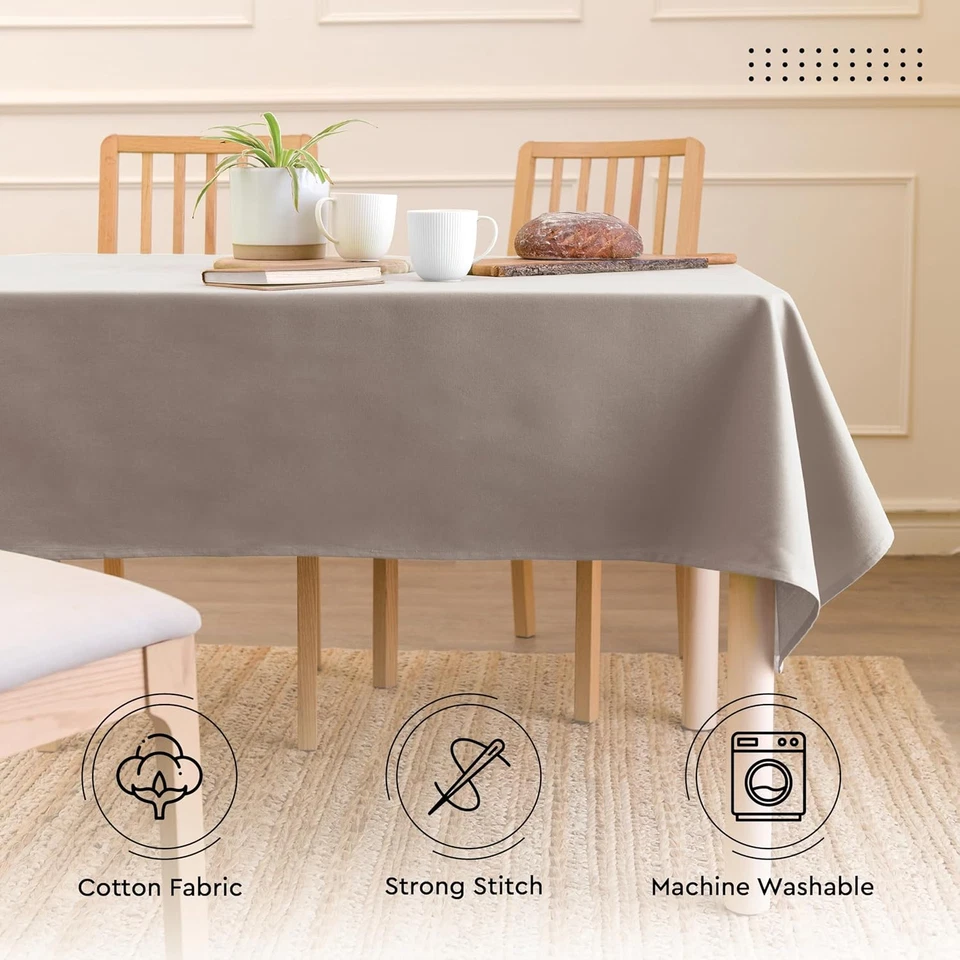 Tovaglia Dimensioni 140X230 Cm | Tessuto in Tela Di Cotone | Tinta Unita Beige I - Immagine 3 di 4