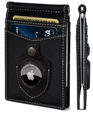AirTag Wallet - RFID Blocking Mens Minimalist Money Clip Wallet for Airtag - ...
