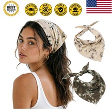 Floral Crochet Hair Bandana Tie Knotted Headscarf Vintage Headband Knitted He...