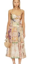Zimmermann Patch Floral Tie Front August Midi Dress Size XS