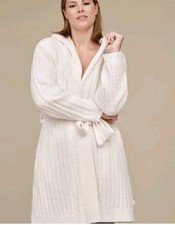 UGG W Amari Robe Rib Hood, Belt Pockets Loungewear Sleepwear M XL PLUSH IVORY