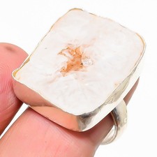 Natural White Solar Quartz Gemstone 925 Sterling Silver Ring Size 5.5 M210