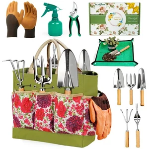10 PCS Ensemble d'outils de jardinage en acier inoxydable avec sac à fourre-tout