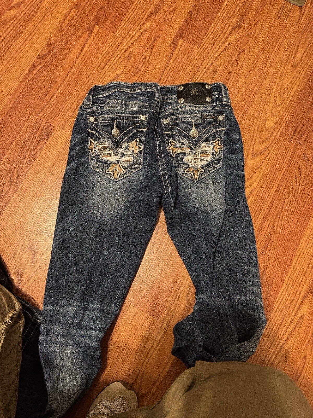 Miss Me Women's Straight Jeans Size 27, Blue Embellishments