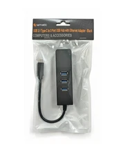 Ematic EUT401C3H USB 3.1 Type-C to 3 Port USB Hub with Ethernet Adapter