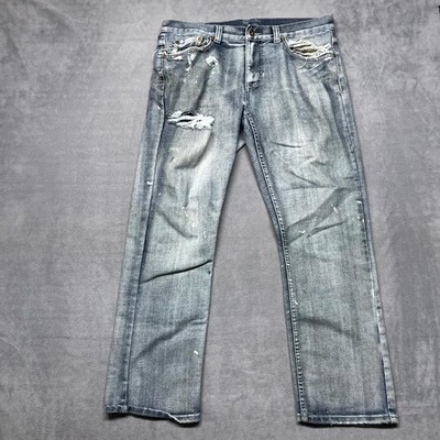 Flypaper Jeans Mens 33 X 30 Gray Denim Pockets Distressed Straight Leg Mid-Rise