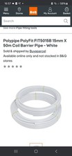 Polypipe PolyFit FIT5015B 15mm X 50m Coil Barrier Pipe - White