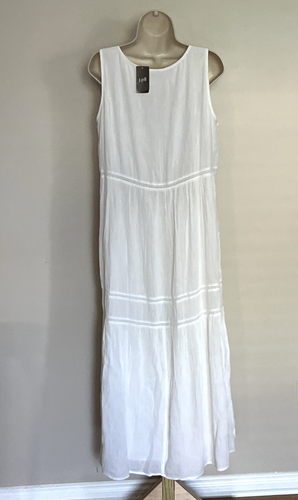 New! J Jill White Embroidered Tiered Gauzy Maxi Dress M Boho Cottagecore READ - Picture 5 of 10
